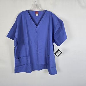 Dickies Scrub Mock Women's 2XL Blue V Neck Pockets Medical Nurse Plus Size NWT